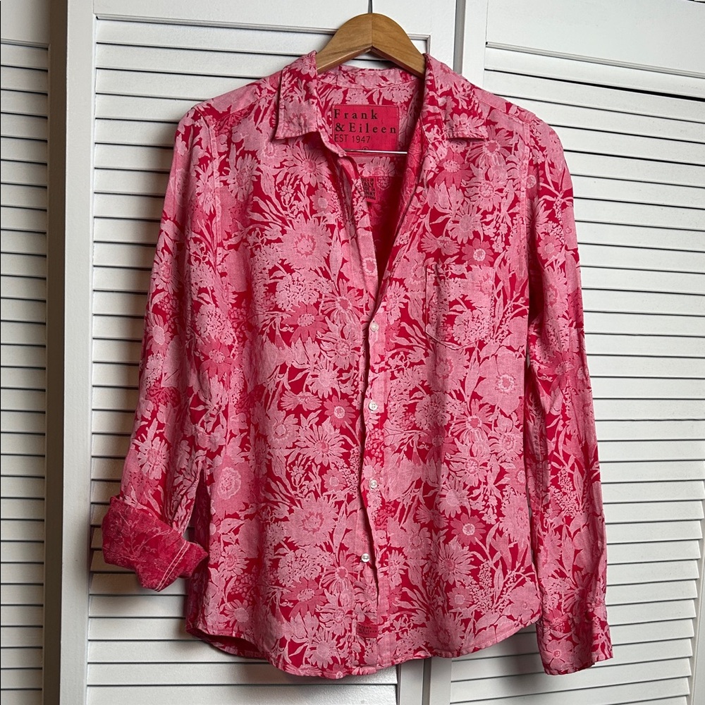 Frank & Eileen Pink Floral Button-Down Linen Shirt
